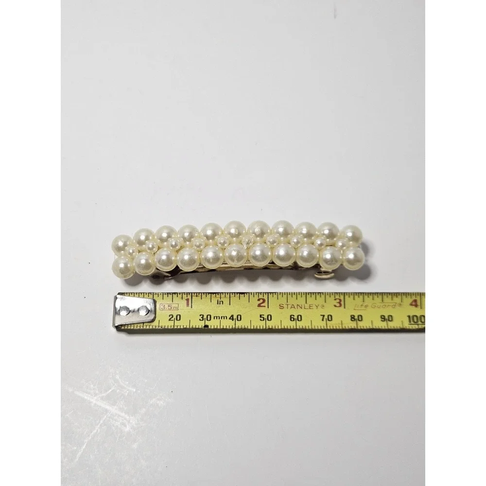 Vintage Hair Barrettes Clips Lot 7pc Faux Pearl Rhinestone Gold Silver Enamel